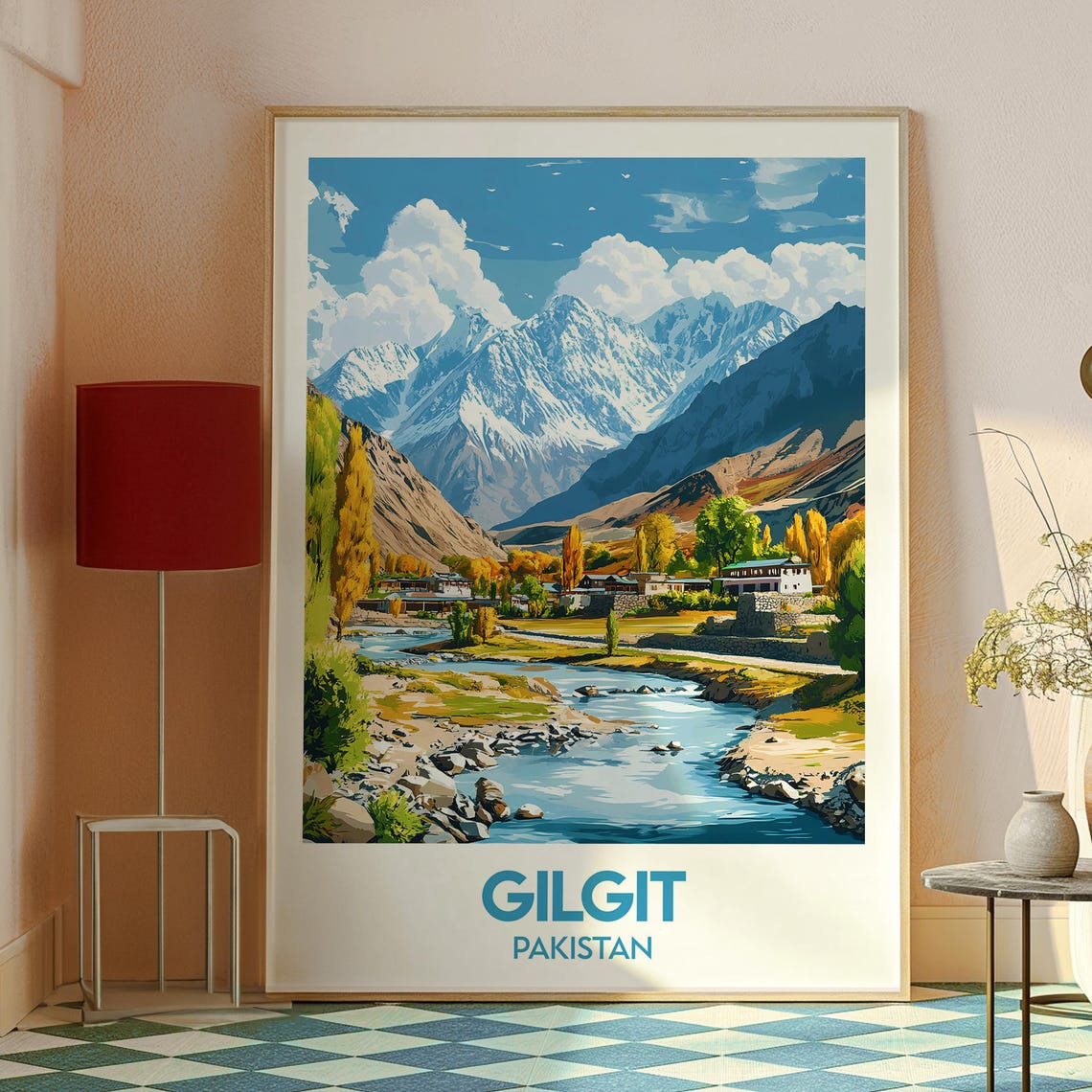 Gilgit Pakistan Autumn Mountain Valley River Landscape Poster - Image 2