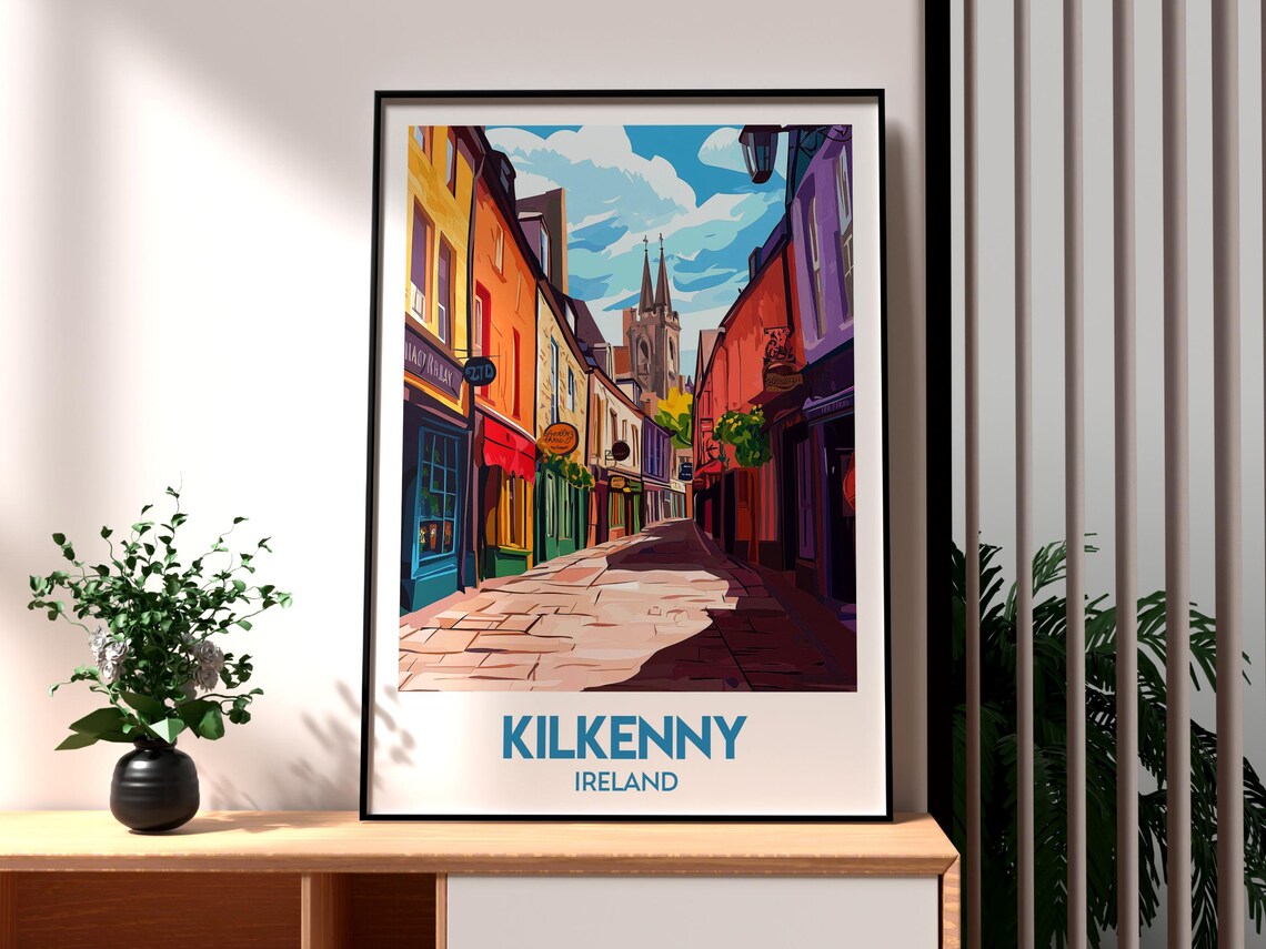 Kilkenny Ireland Colorful Historic Street Church Spire Town Poster