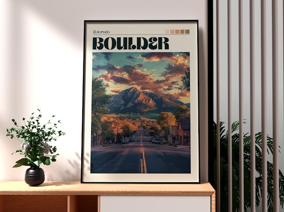 Boulder Colorado Flatirons Mountain Sunset Street View Poster