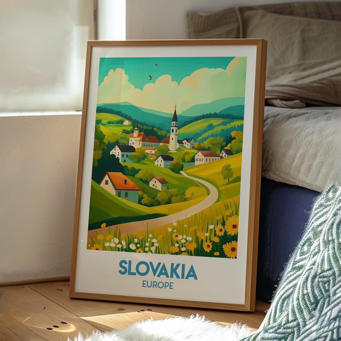 Slovakia Europe Rolling Hills Village Church Countryside Poster - Image 3