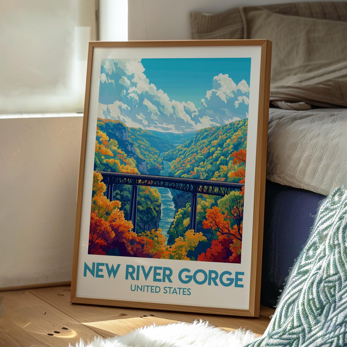New River Gorge Bridge Autumn Forest National Park Travel Poster - Image 2