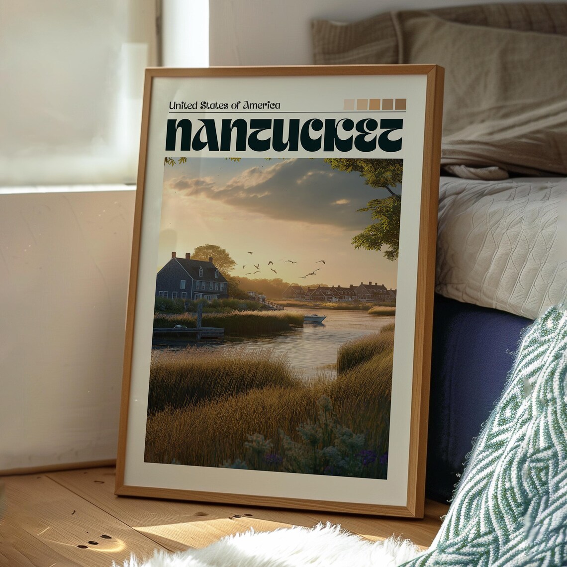 Nantucket USA Marsh Cottage Boats Golden Sunset Coast Travel Poster - Image 3
