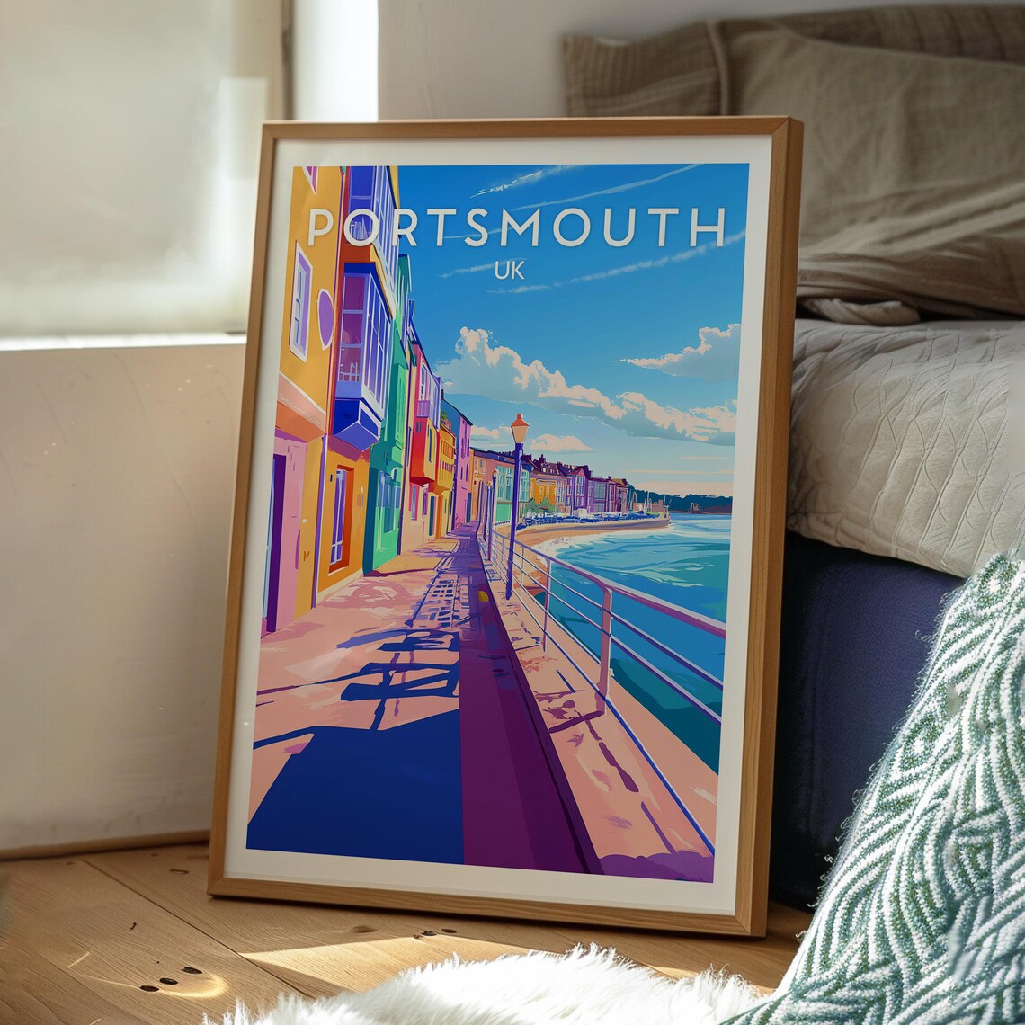 Portsmouth UK Colourful Seafront Promenade City Scene Travel Poster - Image 3
