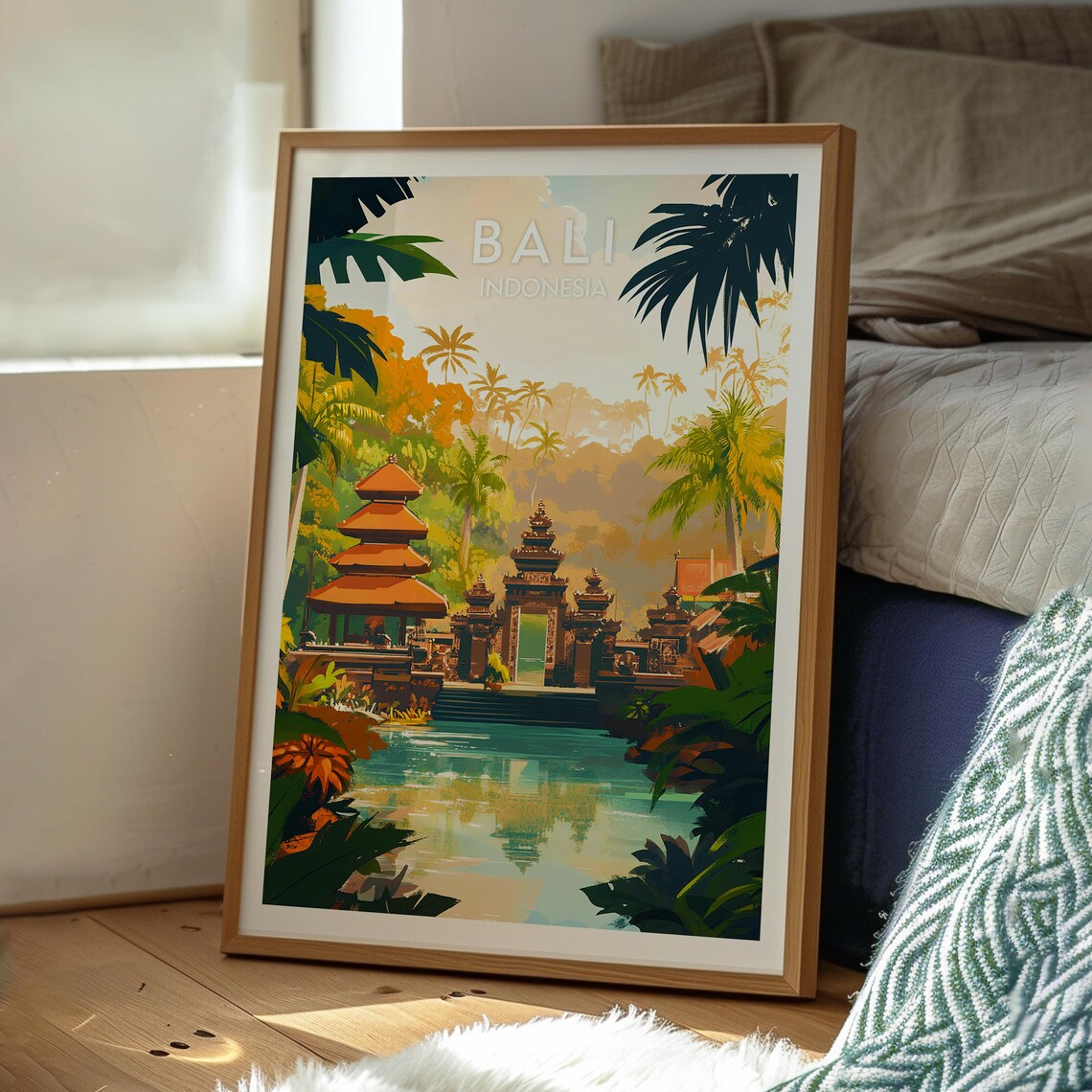 Bali Indonesia Hindu Temple Lotus Pond Jungle Tropical Travel Poster - Image 3