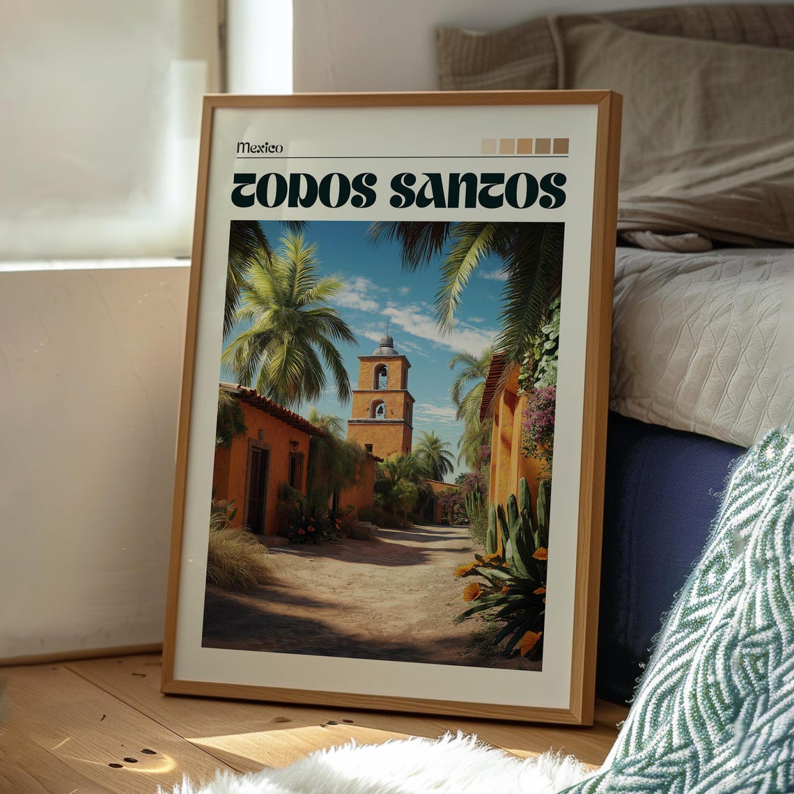 Todos Santos Mexico Colonial Street Bell Tower Palms Travel Poster - Image 3