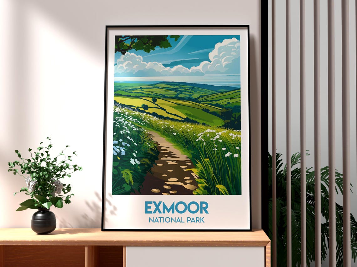Exmoor National Park Green Rolling Hills Wildflower Path Poster