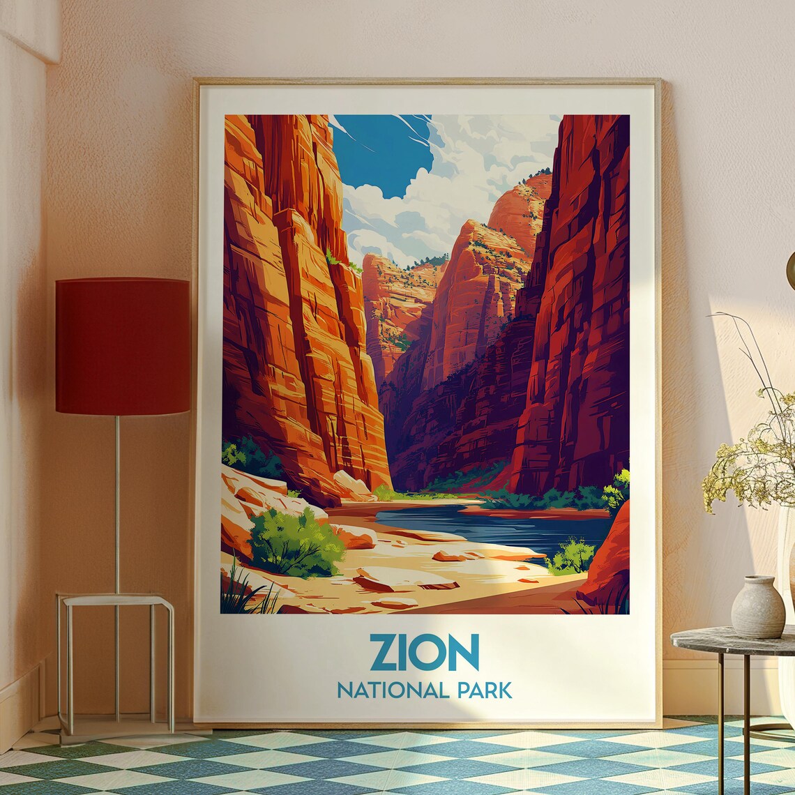 Zion National Park Utah Scenic Red Rock Canyon River Travel Poster - Image 2