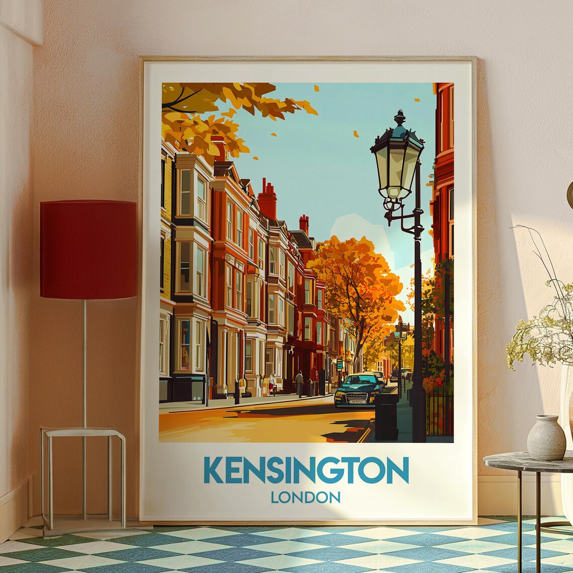 Kensington London Autumn Townhouses Street Vintage Travel Poster - Image 2