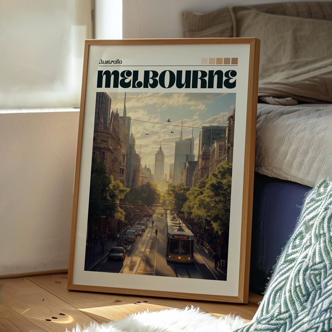 Melbourne Australia Tram Sunset City Street Retro Style Travel Poster - Image 3