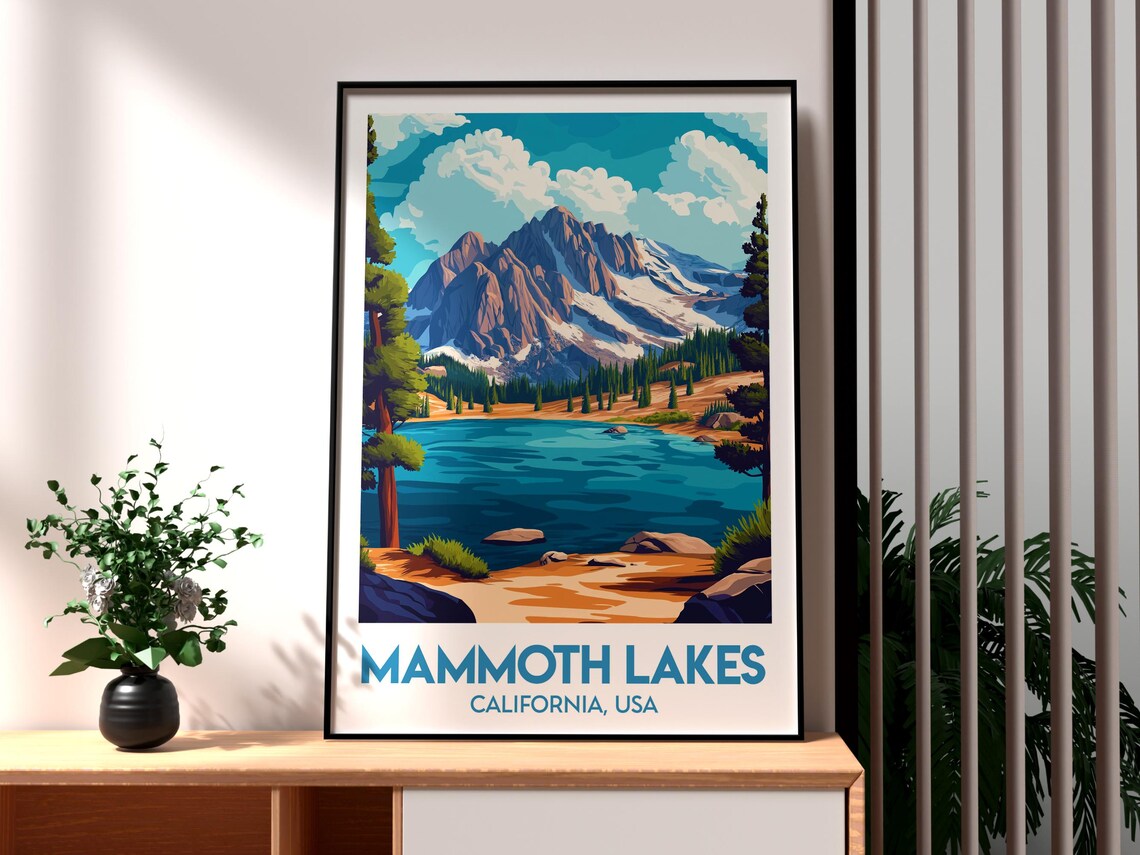 Mammoth Lakes California USA Alpine Lake Peak Retro Travel Poster