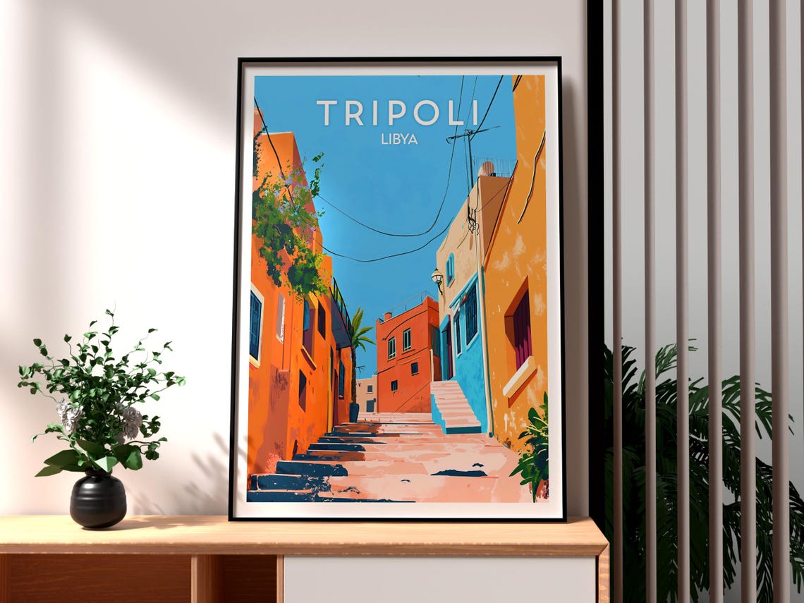 Tripoli Libya Orange Old Town Alley Steps Vintage Travel Poster