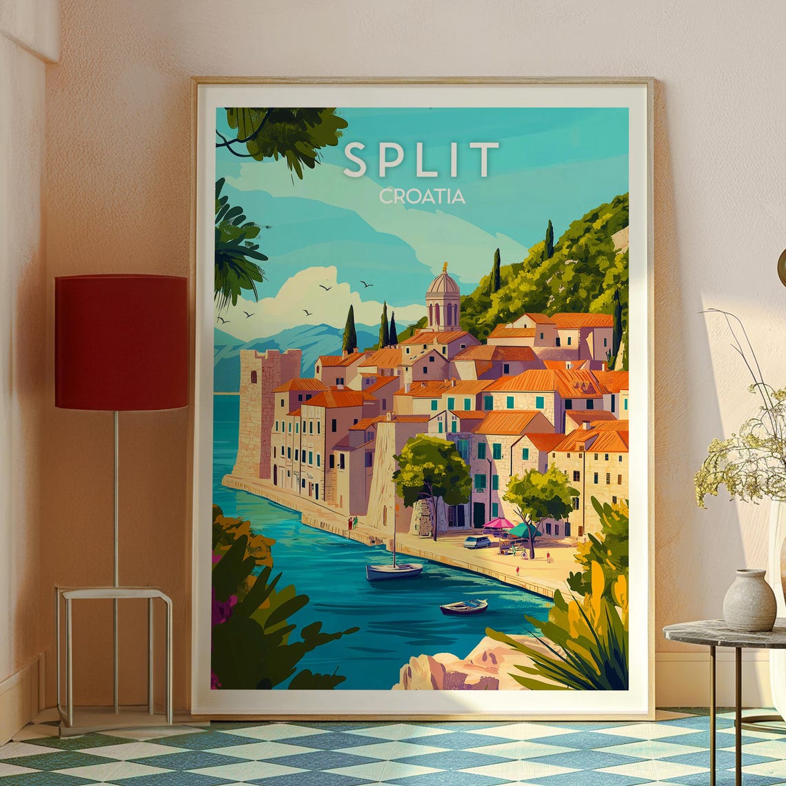 Split Croatia Old Town Harbor Terracotta Coast Vintage Poster - Image 2