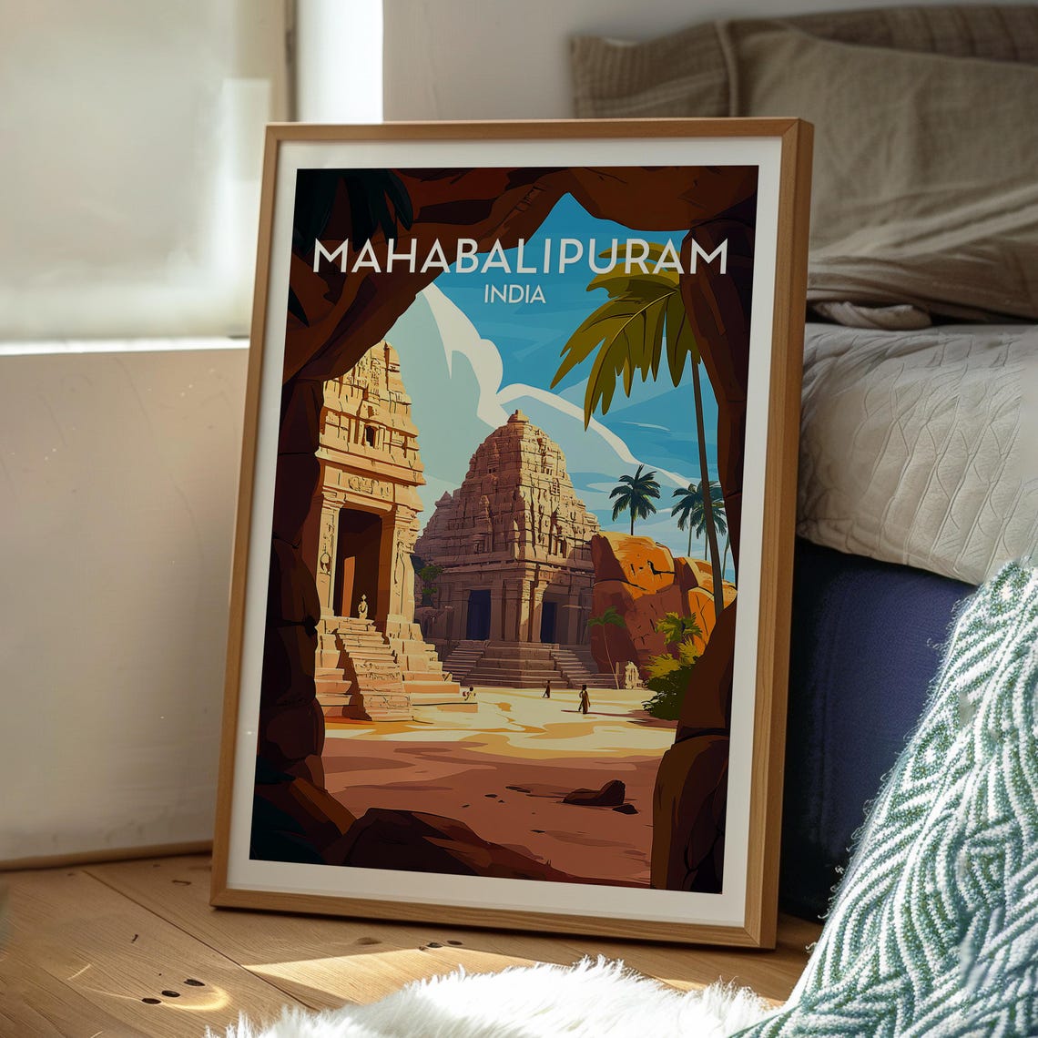 Mahabalipuram India Rock Cut Temples Shore Coastline Travel Poster - Image 3