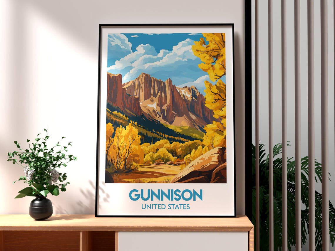 Gunnison USA Autumn Canyon Golden Valley Fall Landscape Poster
