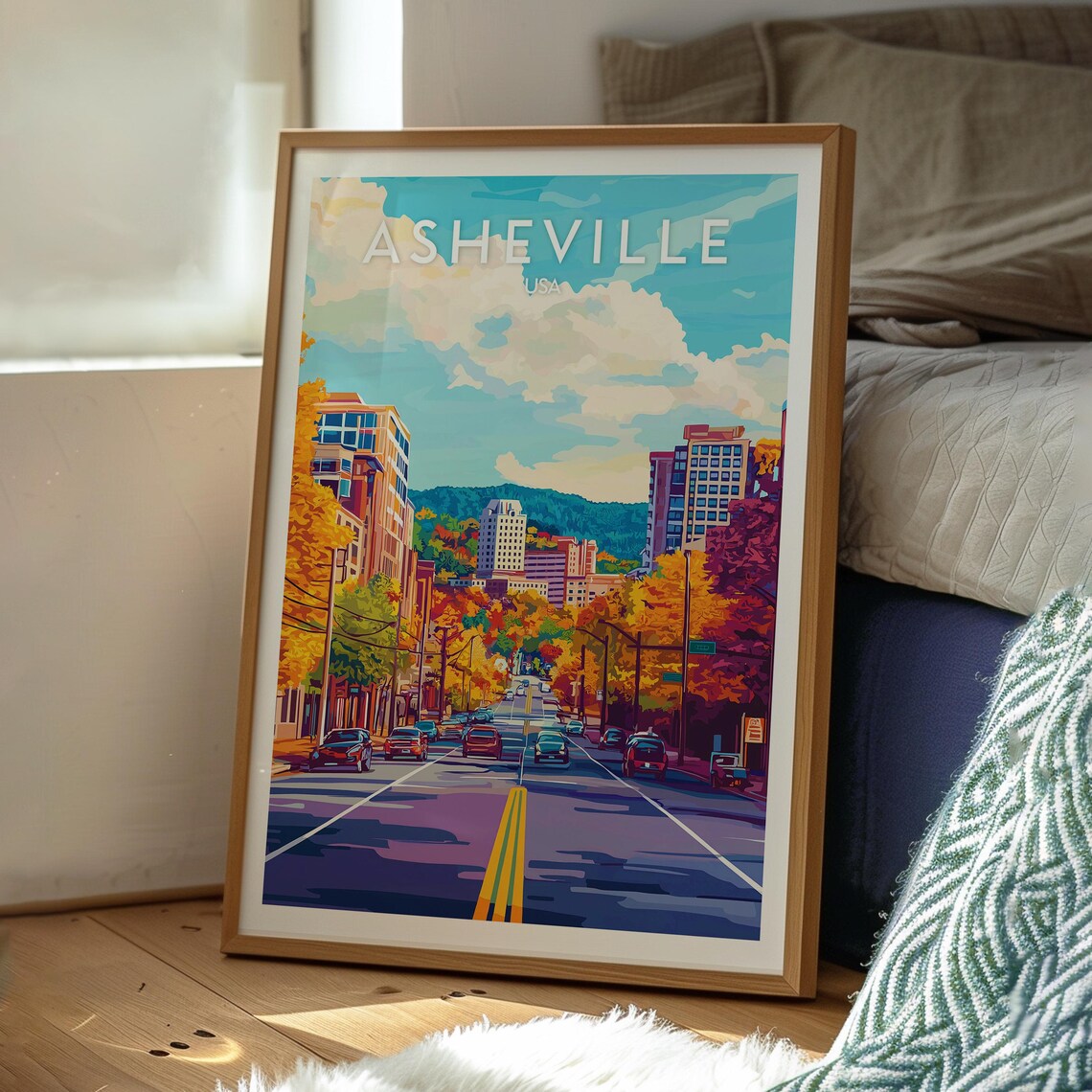 Asheville North Carolina Fall Colors City Street Travel Poster - Image 3