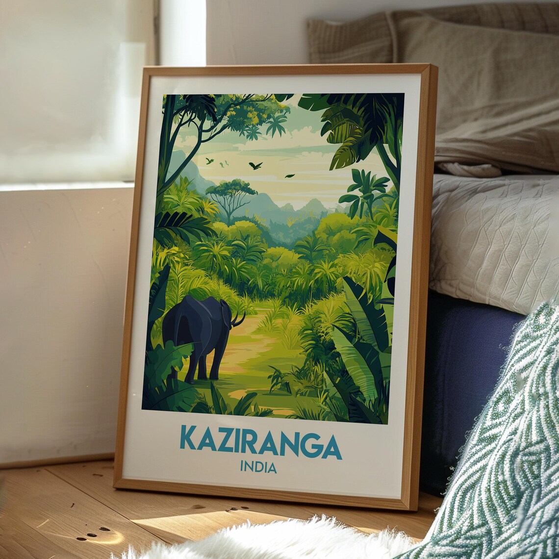 Kaziranga India Jungle Wildlife Illustration Travel Art Poster - Image 3