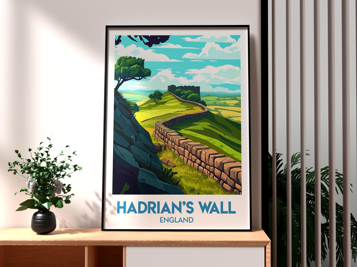Hadrian's Wall England Ancient Roman Fort Hillside Travel Poster