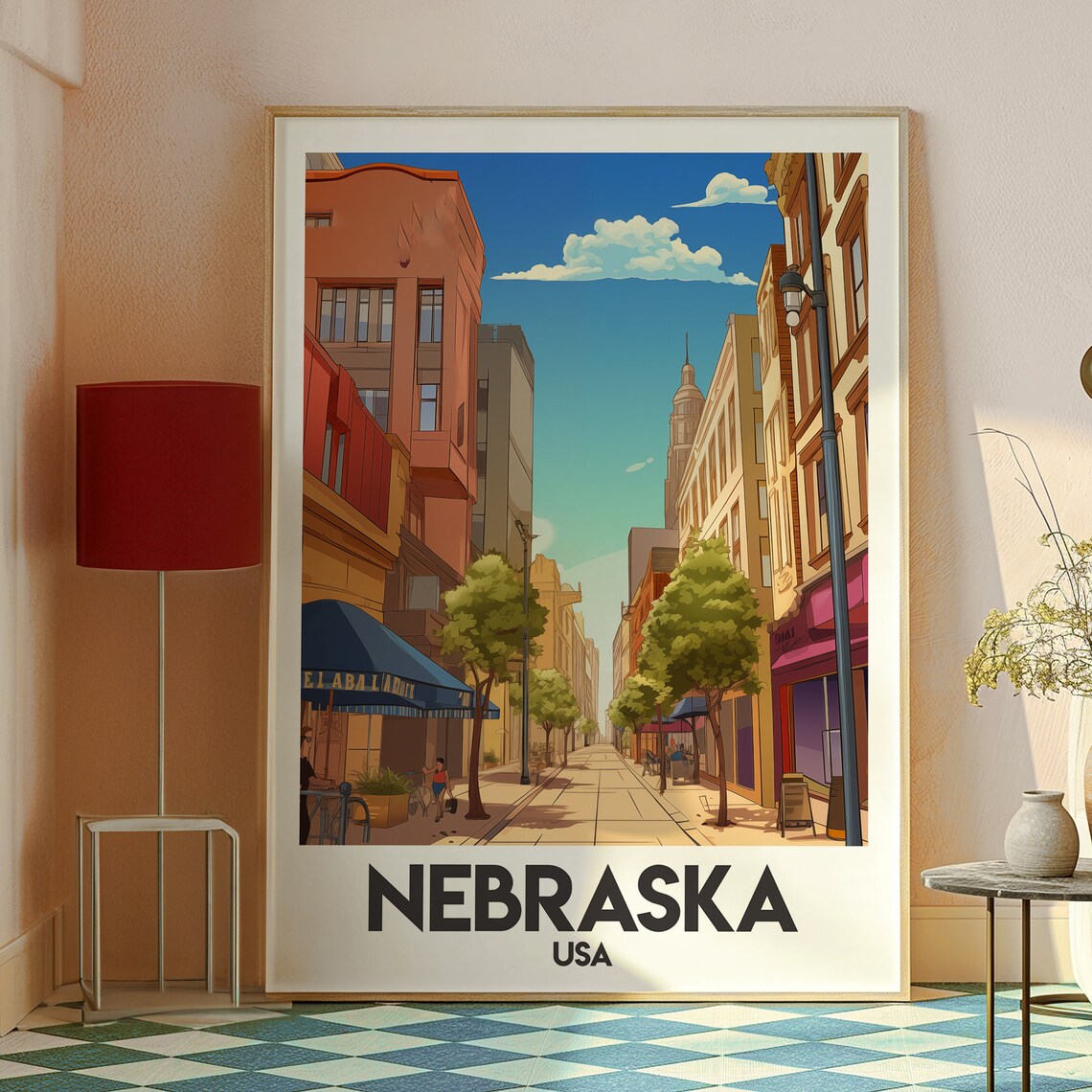 Nebraska USA Historic Downtown City Street Brick Buildings Poster - Image 2