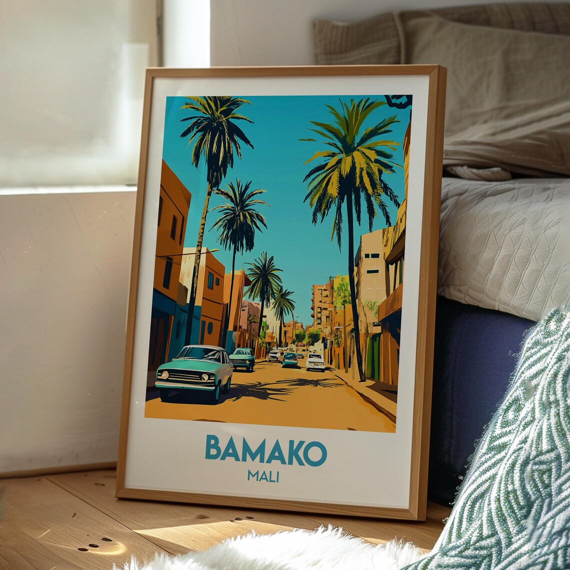 Bamako Mali Palm Street Vintage Cars African City Travel Poster - Image 3