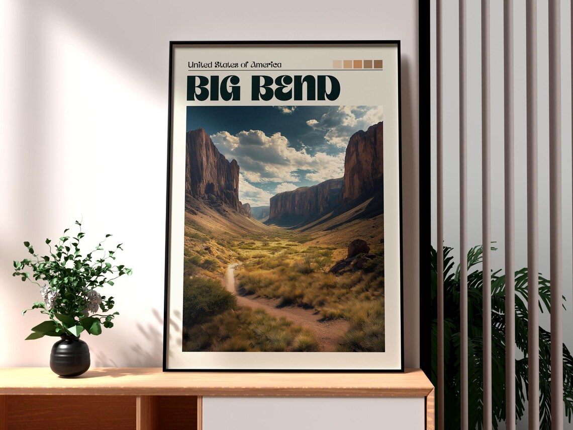 Big Bend Texas Desert Canyon Trail Hiking Scene Travel Poster