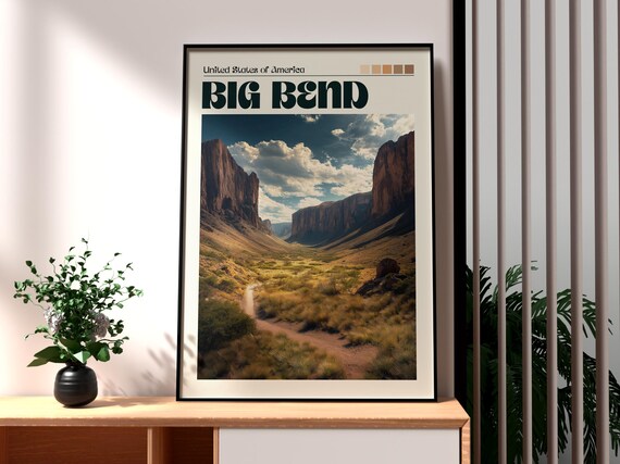 Big Bend Texas Desert Canyon Trail Hiking Scene Travel Poster