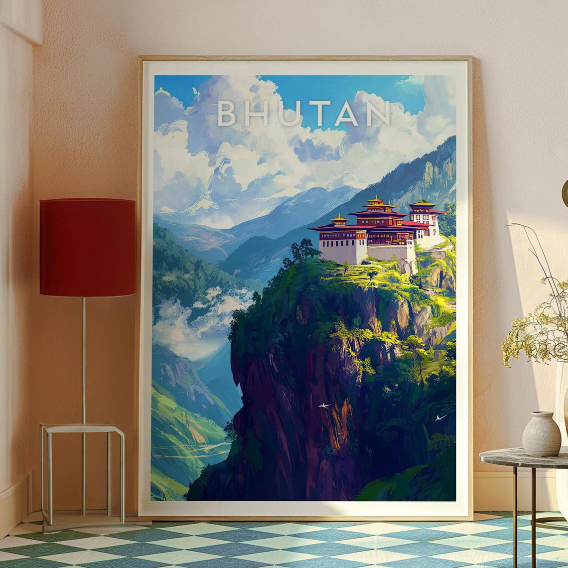 Bhutan Himalaya Cliffside Monastery Mountain Valley View Poster - Image 2
