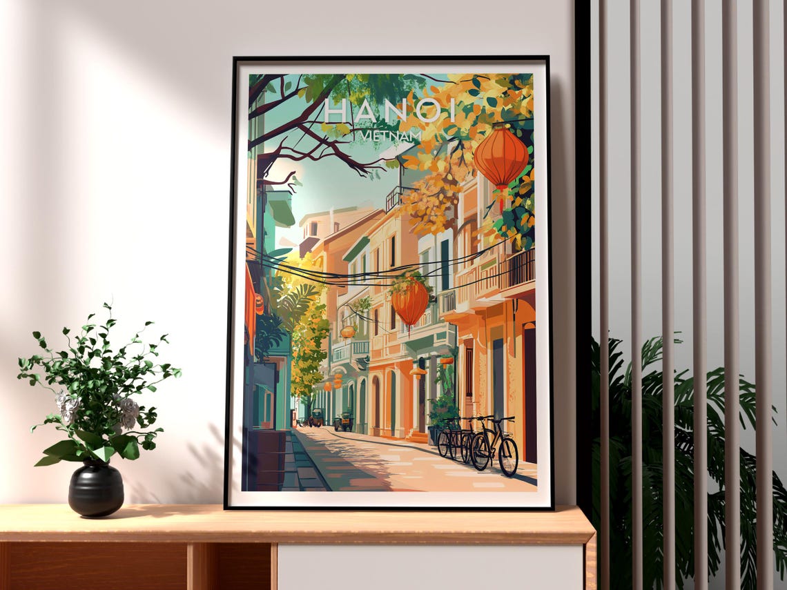 Hanoi Print Vietnam Wall Art Poster Travel Backpacking North Old Quarter