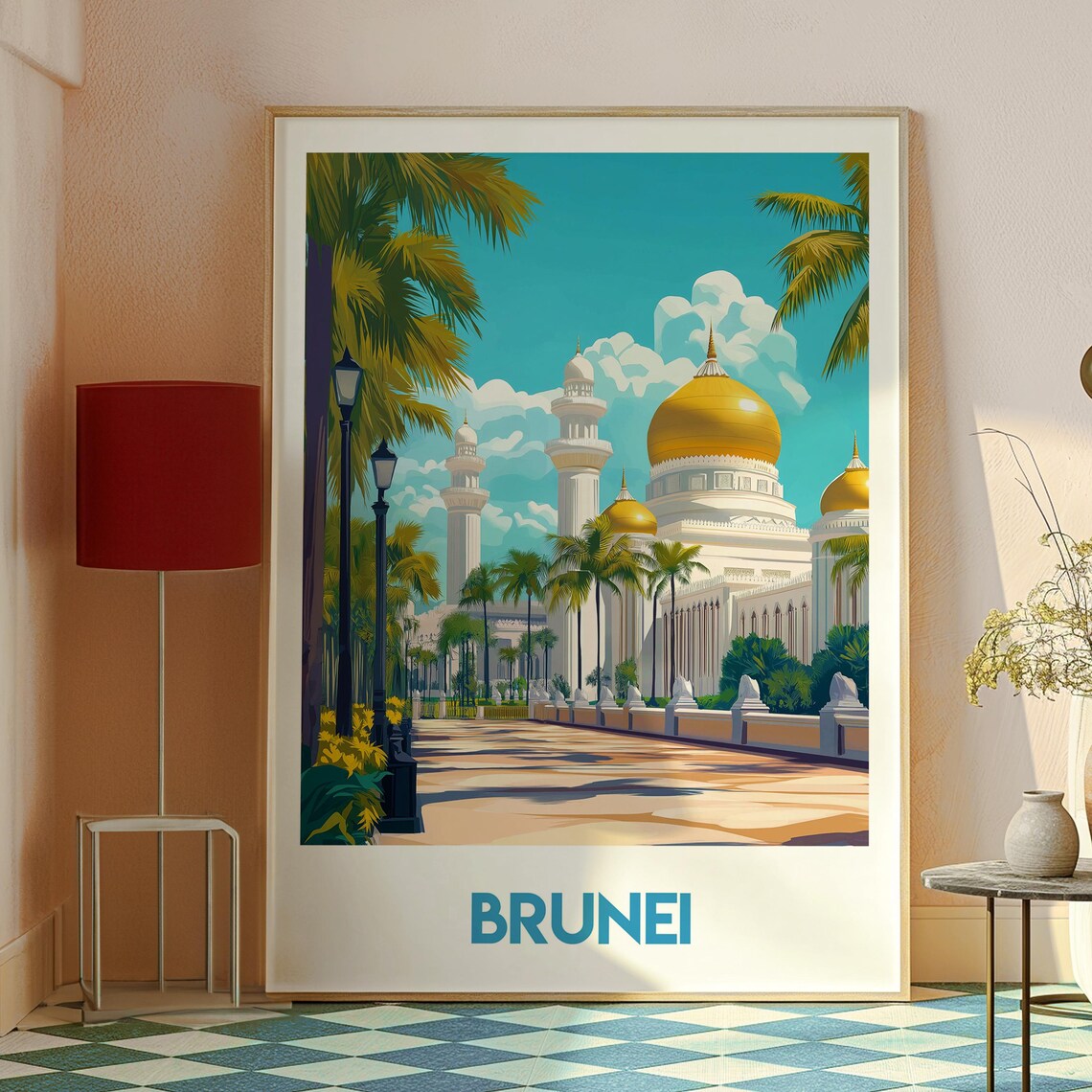 Brunei Golden Dome Mosque Palm Avenue Borneo Islamic Travel Poster - Image 2