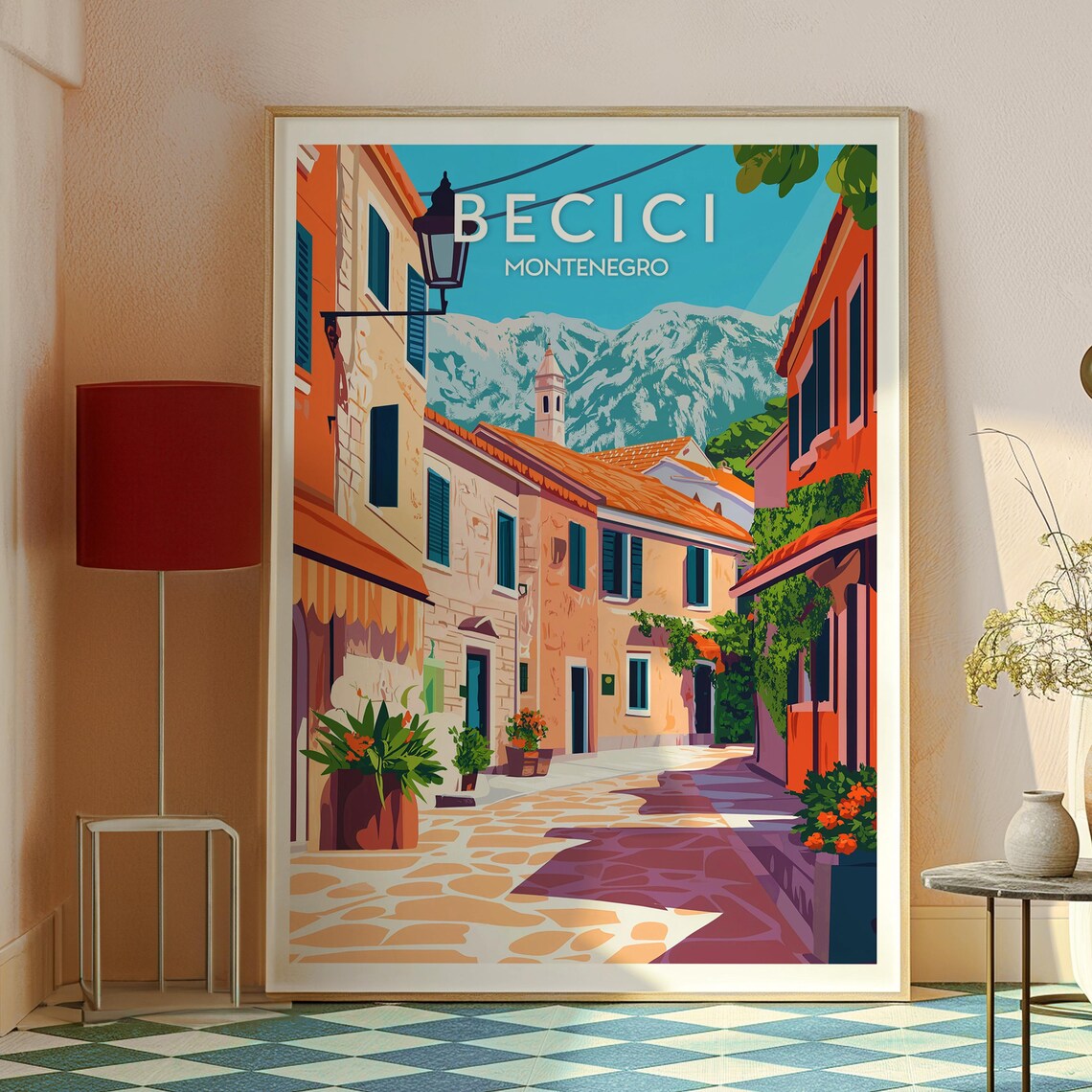 Becici Montenegro Charming Old Town Street Vintage Travel Poster - Image 2