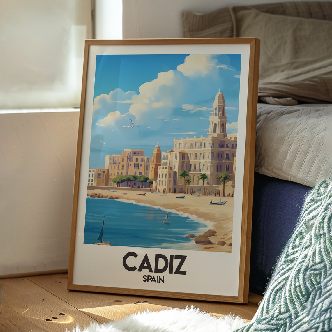 Cadiz Spain Seaside Cathedral And Beach Vintage Travel Poster - Image 3