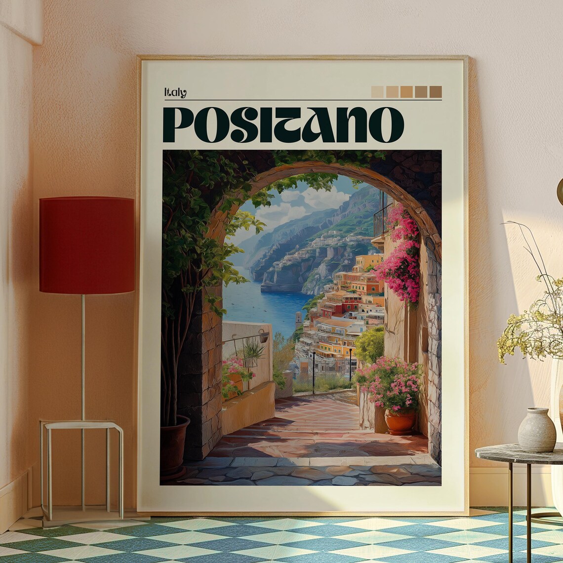 Positano Italy Amalfi Coast Archway Seaside Retro Travel Poster - Image 2