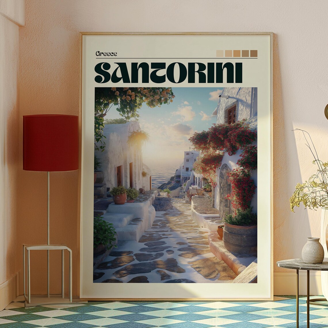 Santorini Greece Whitewashed Alley Aegean Sunset Vintage Travel Poster - Image 2