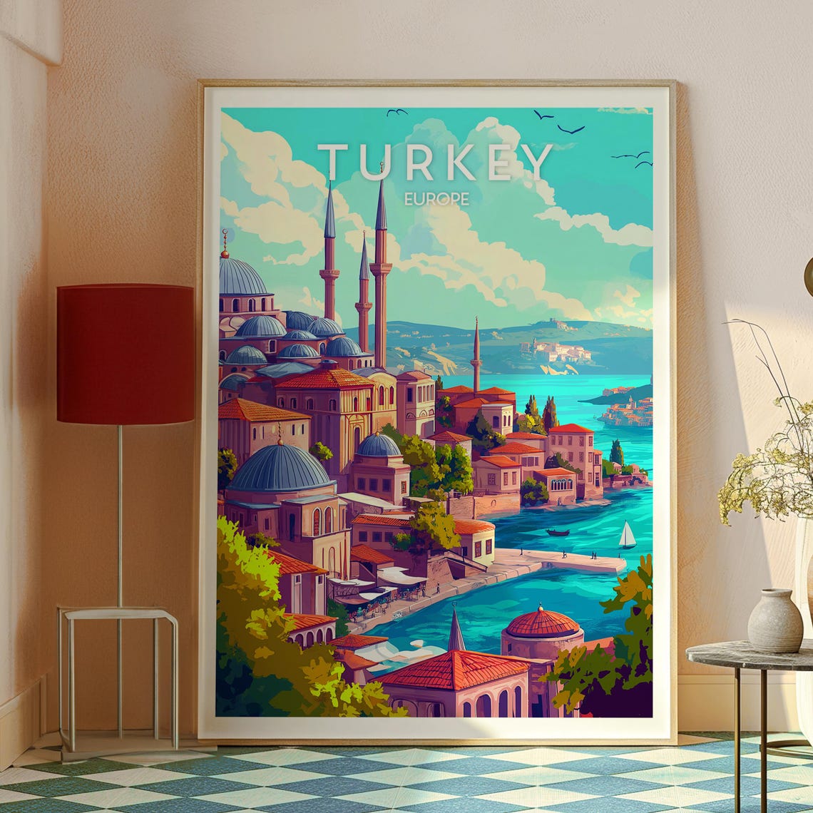 Turkey Mosque Minaret Bosphorus Waterfront Istanbul Travel Poster - Image 2