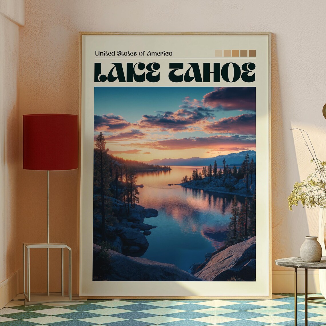 Lake Tahoe Sunset Mountains Lake Reflection United States Poster - Image 2