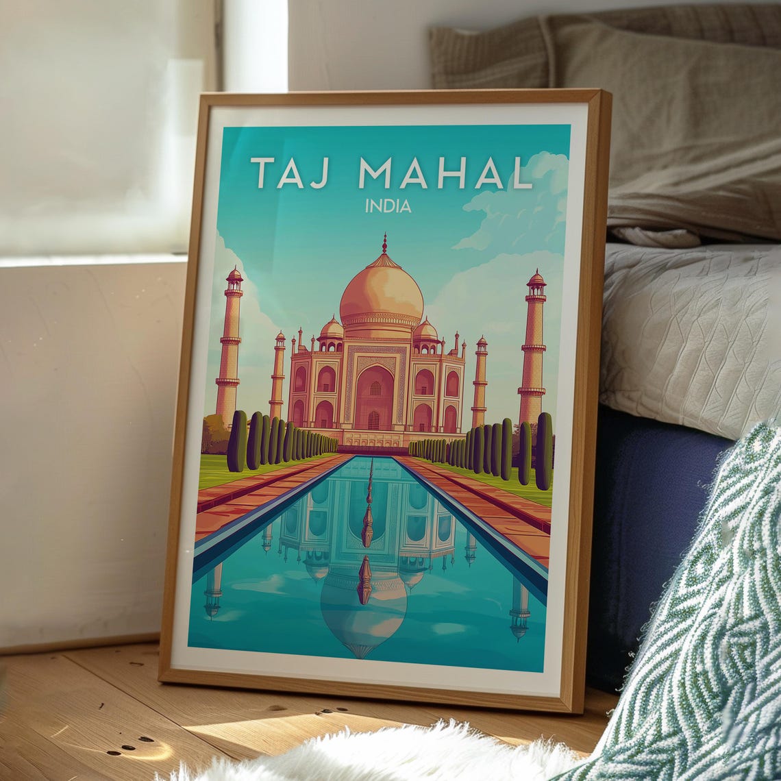 Taj Mahal India Marble Monument Reflecting Pool Travel Poster - Image 3