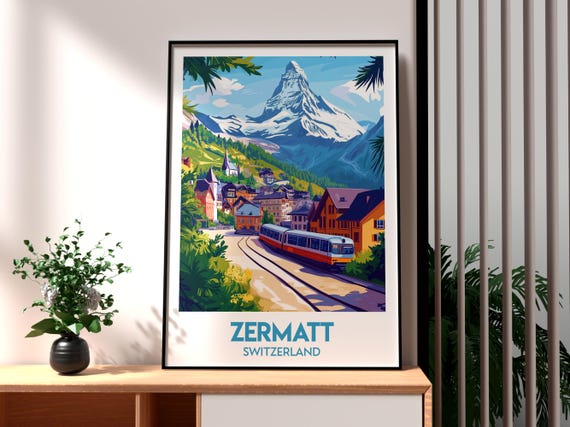 Zermatt Poster Swiss Alps Print Wall Art Switzerland Skiing Matterhorn