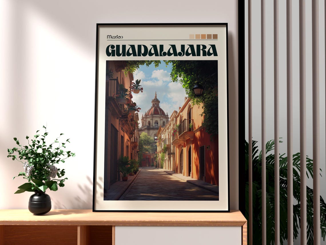 Guadalajara Mexico Old Town Colonial Street Cathedral Poster