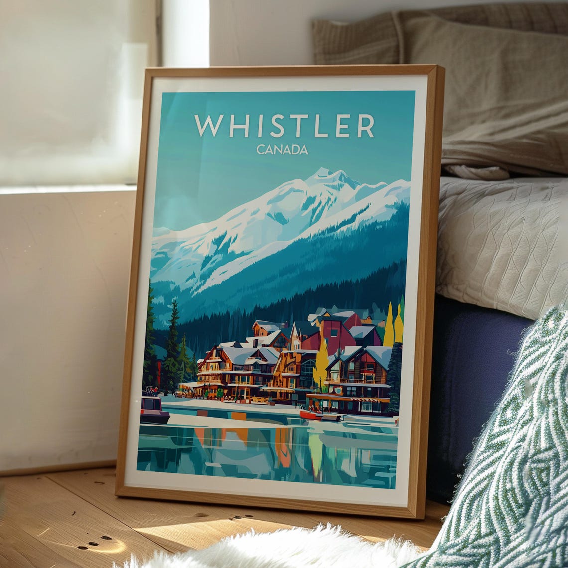 Whistler Canada Ski Resort Snowy Mountain Village Lake Poster - Image 3