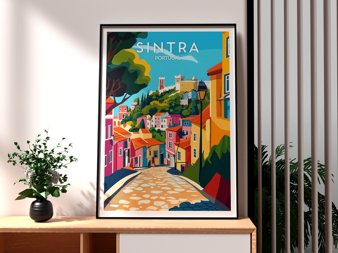 Sintra Portugal Colorful Street Hilltop Palace Fairytale Travel Poster