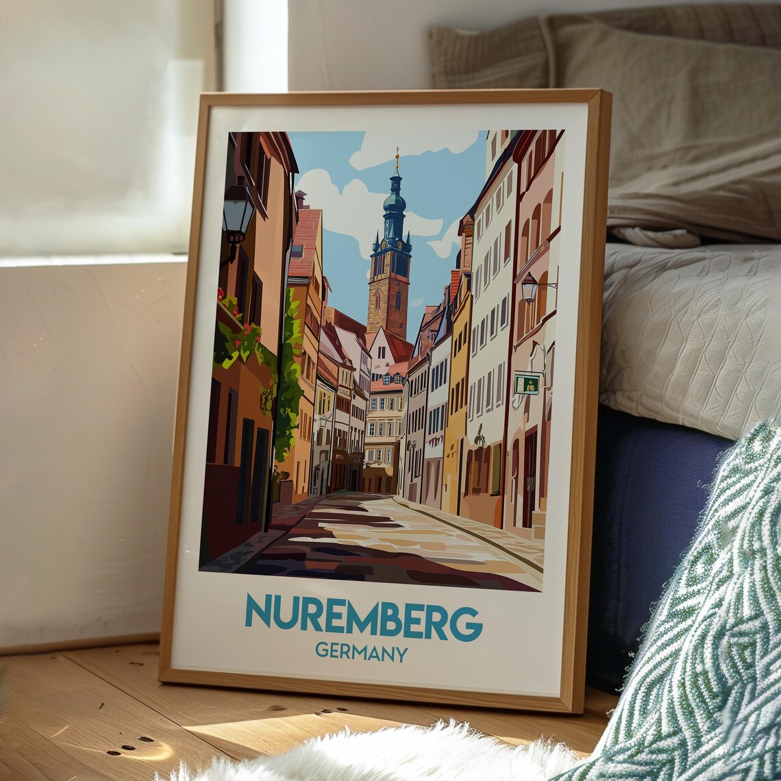 Nuremberg Germany Medieval Cobblestone Street Old City Travel Poster - Image 3