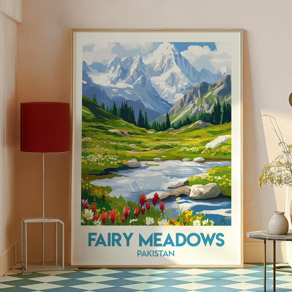 Fairy Meadows Pakistan Snowy Peak Wildflower Meadow Travel Poster - Image 2
