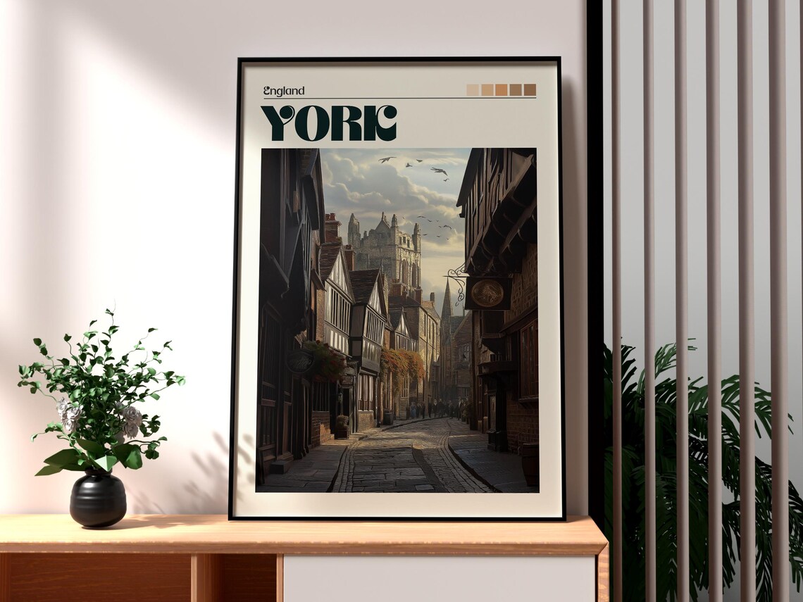 York England Historic Old Street Cathedral Gothic Town Travel Poster
