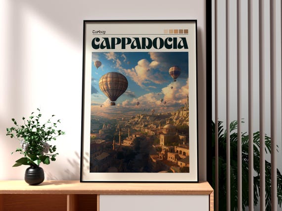 Cappadocia Travel Poster, Turkish Hot Air Balloon