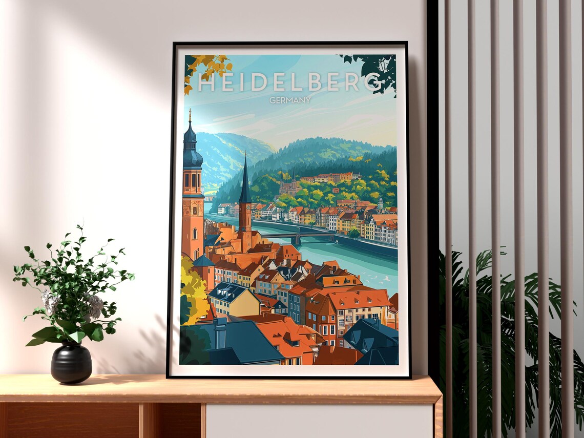 Heidelberg Germany Old Town Neckar River Castle View Travel Poster