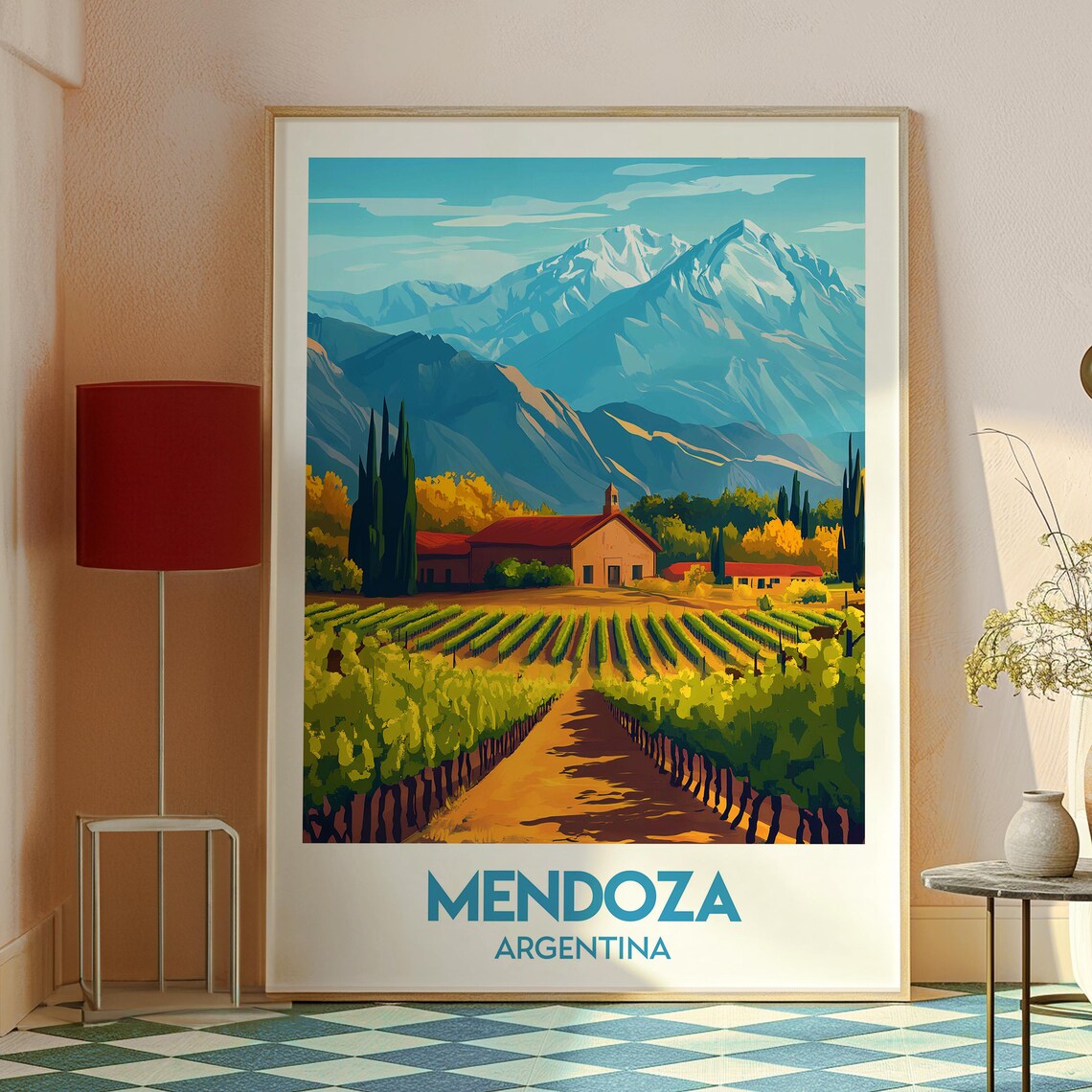 Mendoza Argentina Vineyard Andes Snow Peaks Retro Travel Poster - Image 2