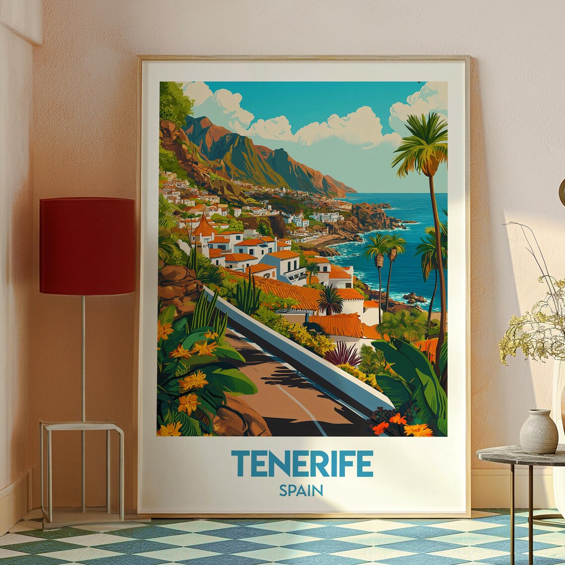 Tenerife Spain Canary Islands Coastal Town Palm Promenade Poster - Image 2