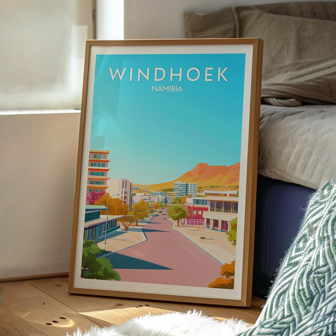 Windhoek Namibia City Avenue Ochre Mountains African Capital Poster - Image 3