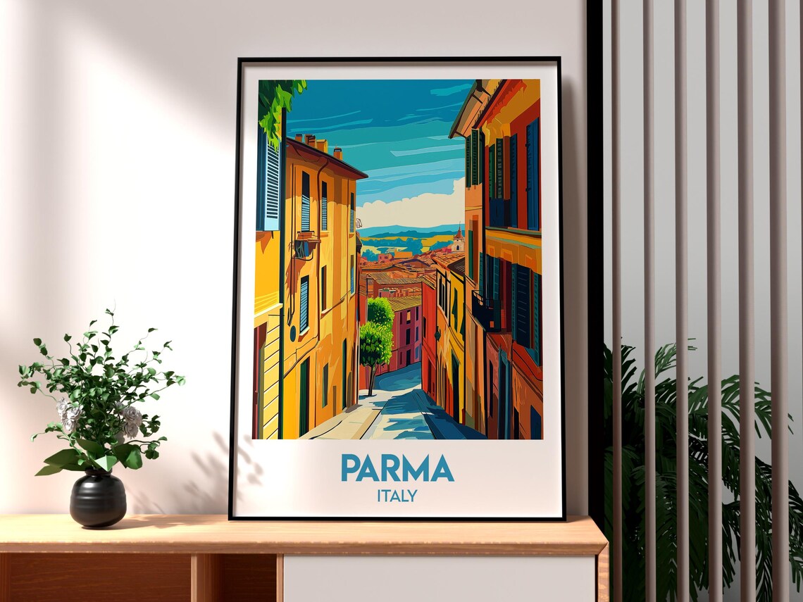 Parma Italy Sunlit Colorful Street with Shuttered Houses Poster