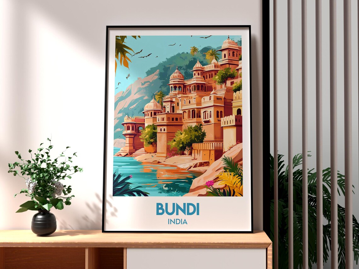 Bundi India Golden Palaces Riverside Heritage Vintage Travel Poster