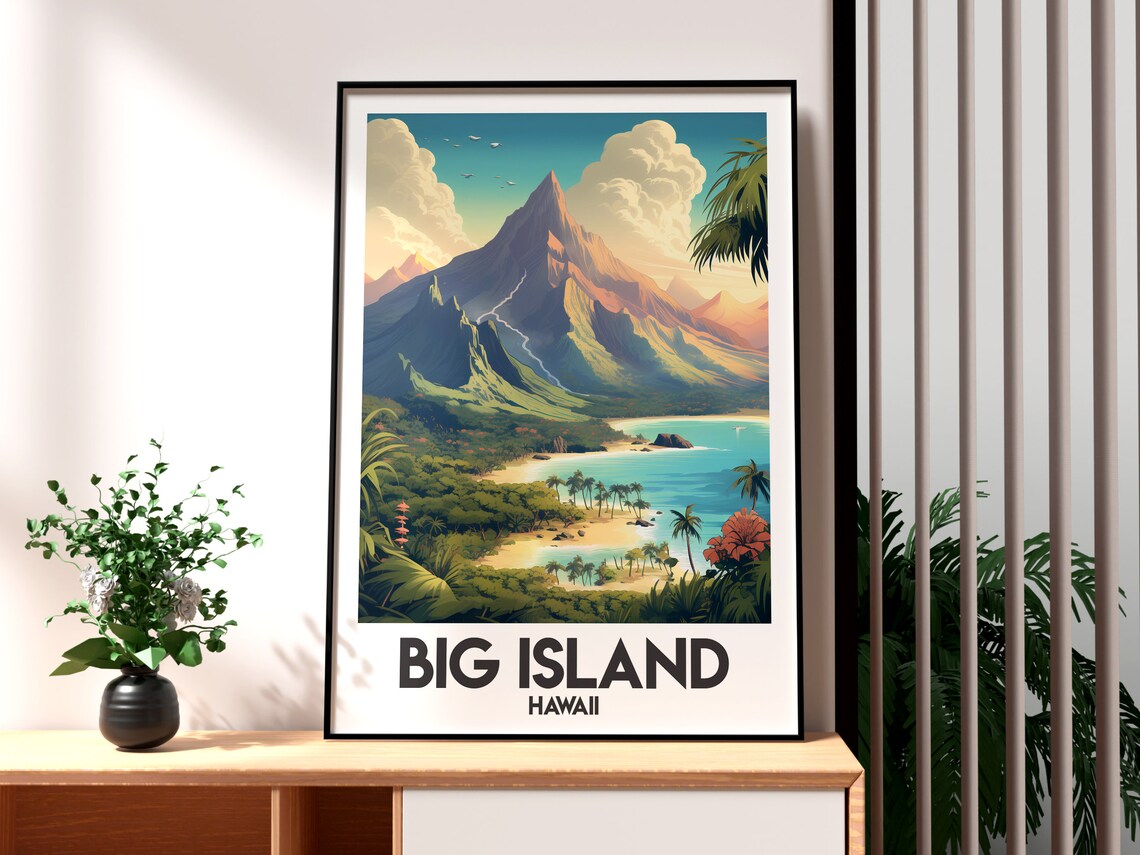 Big Island Hawaii Volcano Beach Palms Tropical Island Travel Poster